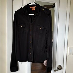 Tory Burch Silk Button Front Shirt Black Size Medium